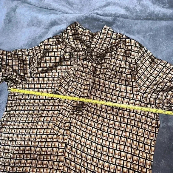 Worthington Women's Long Sleeve Blouse, size XL Split Tie Neck Geometric blouse - Picture 6 of 9